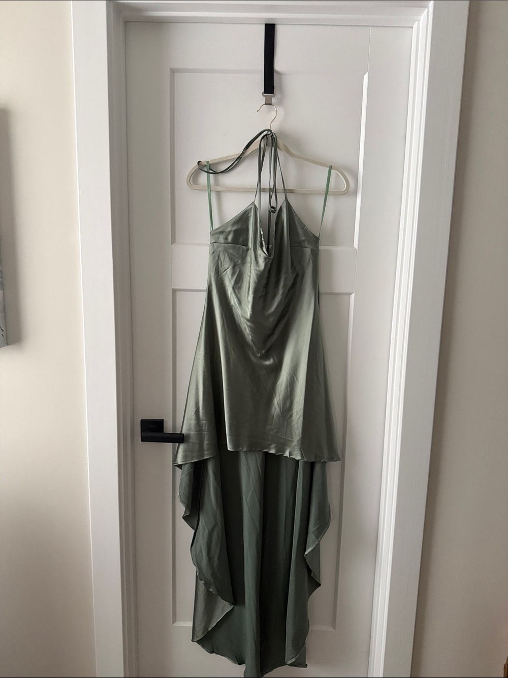 Windsor Sage Green Satin High-Low Halter Dress